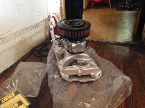 Moroso Air cleaner with K&amp;N air filter on top my Speed Demon 750cfm mounted to a Trick Flow Specialties Street Burner Air-Gap intake manifold all I need is my TFS super 23 heads.