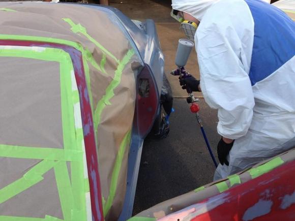 Priming the jambs.
