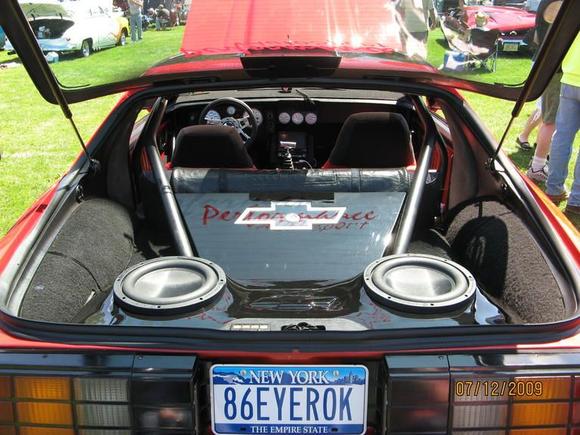 custom fiberglass box and amp rack with chevy bowtie
