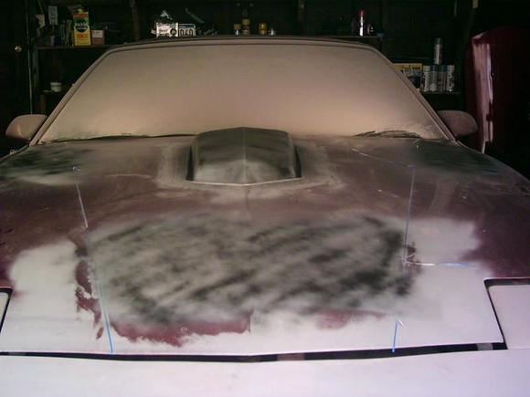 Hood w/'77 shaker installed, vents welded up