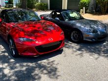 Here she is parked next to my other Miata.