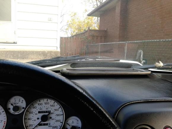 Simpson aftermarket fibreglass hood installed. View from drivers seat.