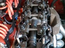 valve train removed....spare cast iron rocker shaft holders bolted in and torqued down
