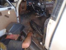 Seat mount rotted out. Welded on some channel, way nicer to drive when not in a rocking chair!