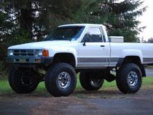 My favorite Toyota Ive had so far. 85 22r solid axle with 35" Cooper STTs. had lots of power for pushin 35's. lots done to the motor. rode like a tank from the chevy springs though.