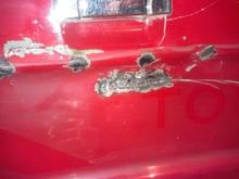 Before I got the truck someone hit the tailgate with a splitting maw.