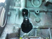 Close up of the other hole.  You can see the light shining through the block, if you look at the others after the motor is pulled they all have sun running through them.