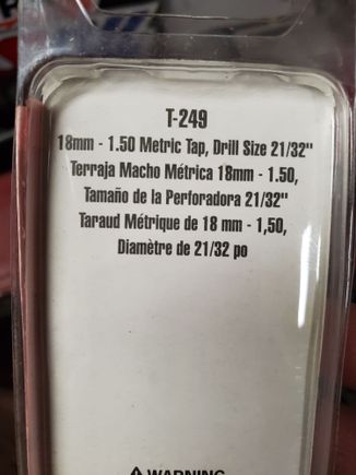 Napa special tap.  I found this in my toolbox...so I must have fixed a past drain hole.  