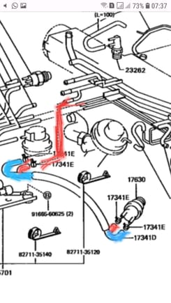 Was looking for the linkage of the blue painted hose 17341D but the diagrams I've found were not clear , now, thanks to you, I know where they're linked to numbers 5 and 13. Thank you so much