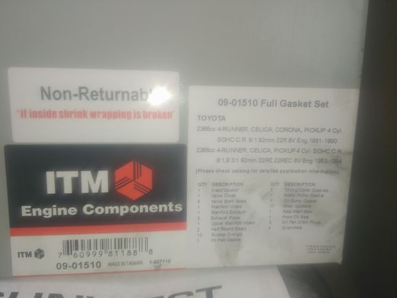 10-03-2016 - 22R-E Gaskets, not 22R-TE subtle differences like the exhaust bolt patern.