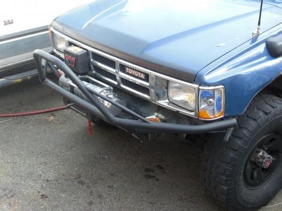 Winch and bumper, side view