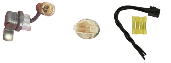 L to T: original relay, aftermarket, and connector kit.